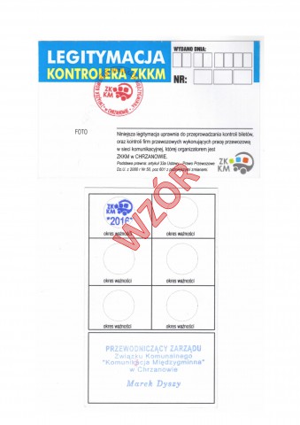 Legitymacja kontrolera ZKKM - wzór